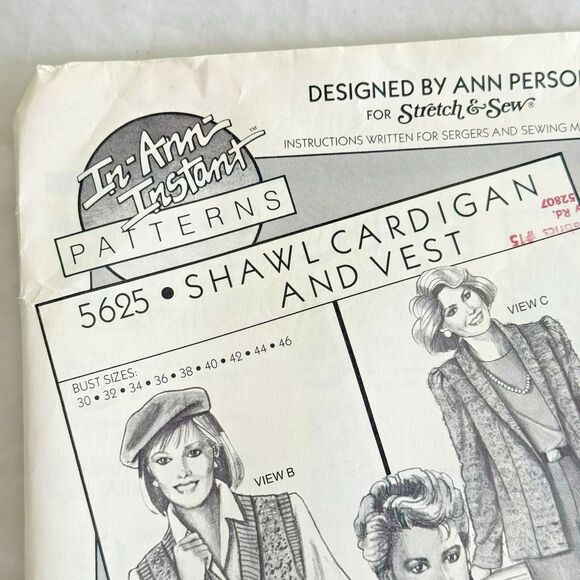 Stretch & Sew Sewing Pattern 5625 Shawl Cardigan & Vest PLUS Sizes 30-46 Bust - Picture 2 of 4